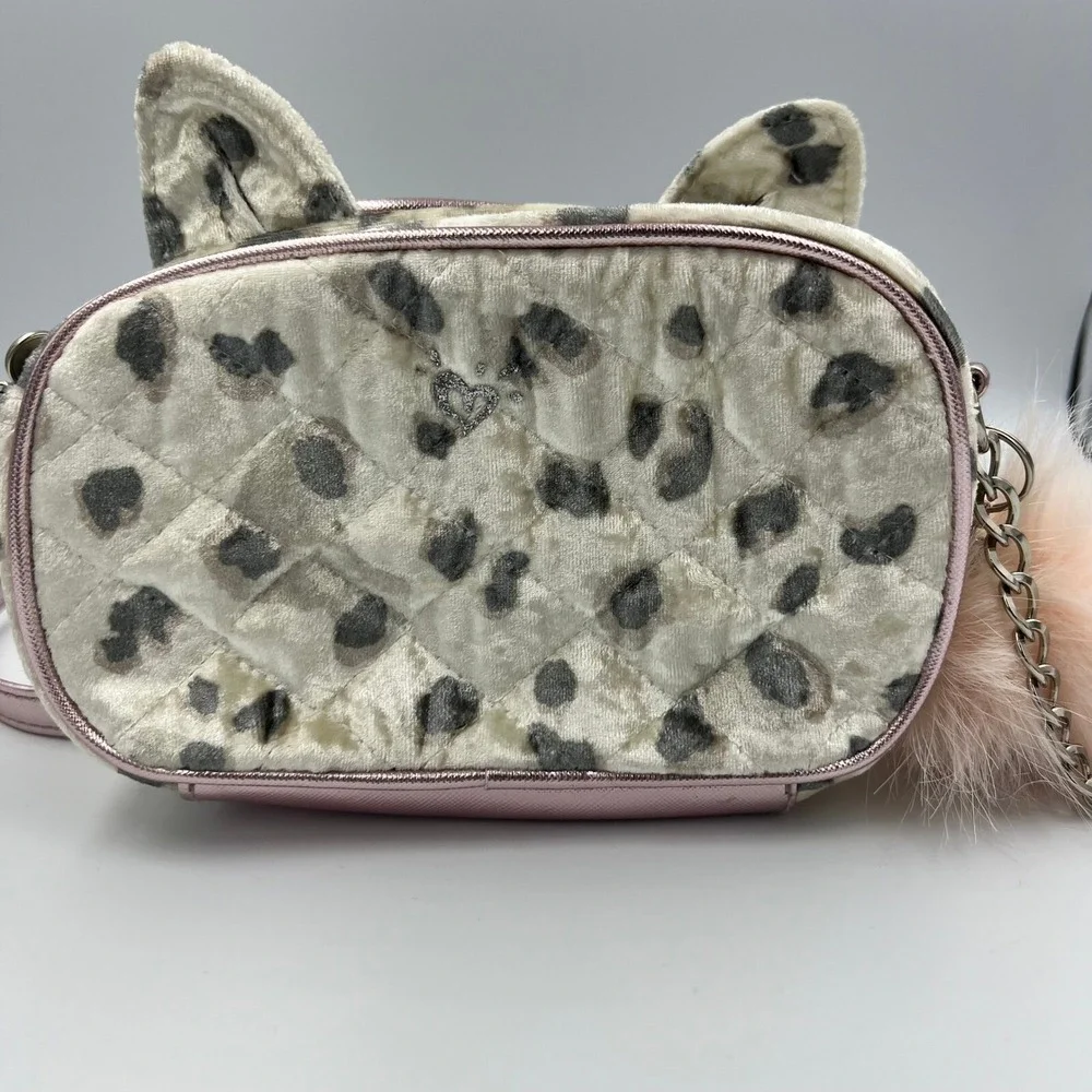 Justice Girls Novelty Cat Ear Crossbody Bag Purse with Initial A in Pink Glitter